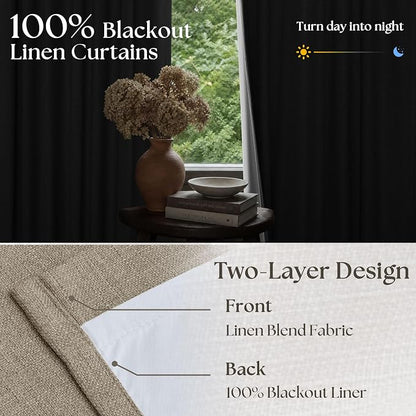 Dark Flax 80 Inch Pinch Pleated Blackout Linen Curtains - Image 3