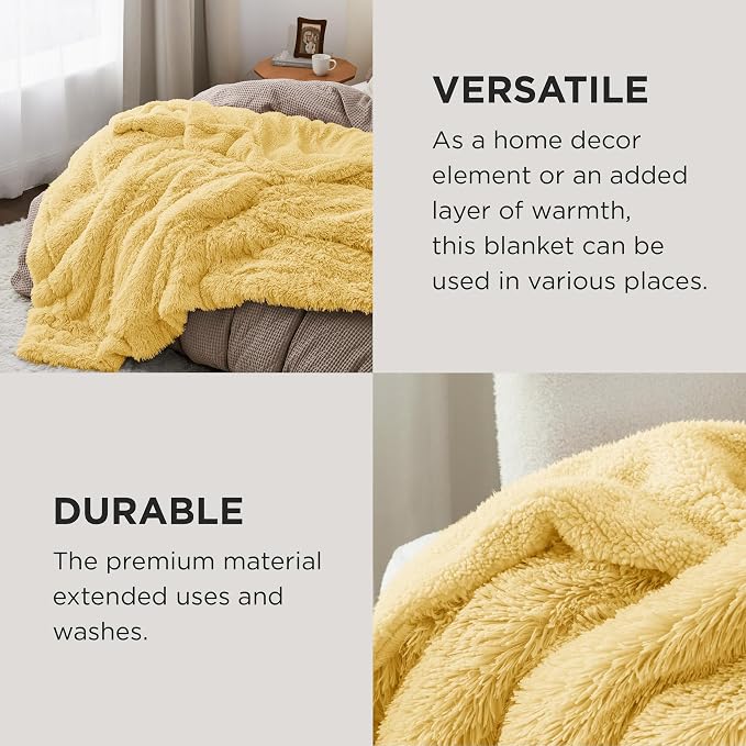 Bedsure GentleSoft Fluffy Yellow Throw Blanket, Room Decor Yellow Gifts - Image 4