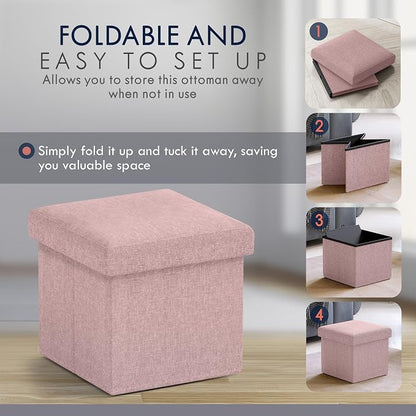 Ornavo Home Small Storage Ottoman Foldable Collapsible Cube Square Linen - Image 8