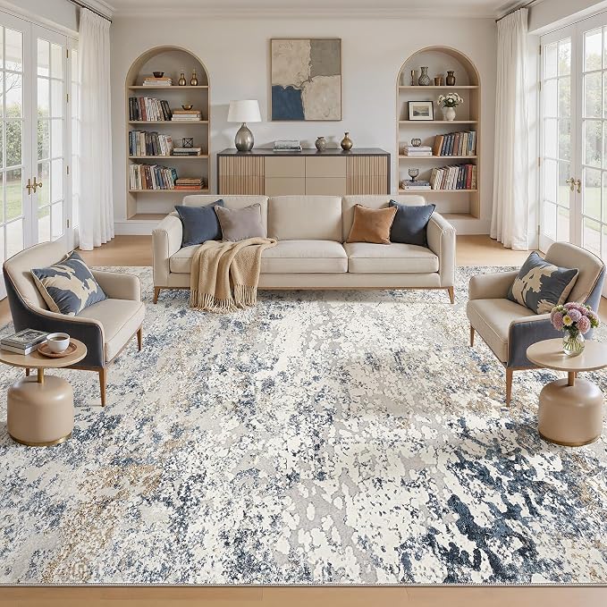 DMOYEST Area Rug Living Room Rugs 11x14 Extra Large Beige Blue Carpet | - Image 2