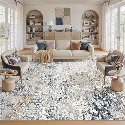 DMOYEST Area Rug Living Room Rugs 11x14 Extra Large Beige Blue Carpet | - Image 2