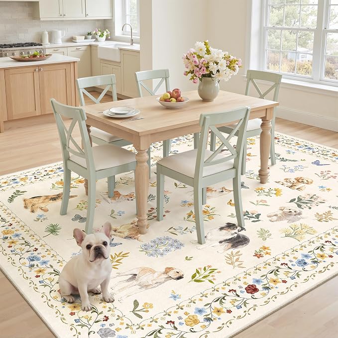 Soalmost Dog 6x9 Area Rugs for Living Room, Washable Animal Soft Rug Beige | - Image 2