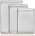 HONGBAKE Baking Sheet Pan Set, Cookie Sheets for Oven, Nonstick Half/Quarter/Jelly Roll Pans with Diamond Texture Pattern, Heavy Duty Cookie Tray, Silver
