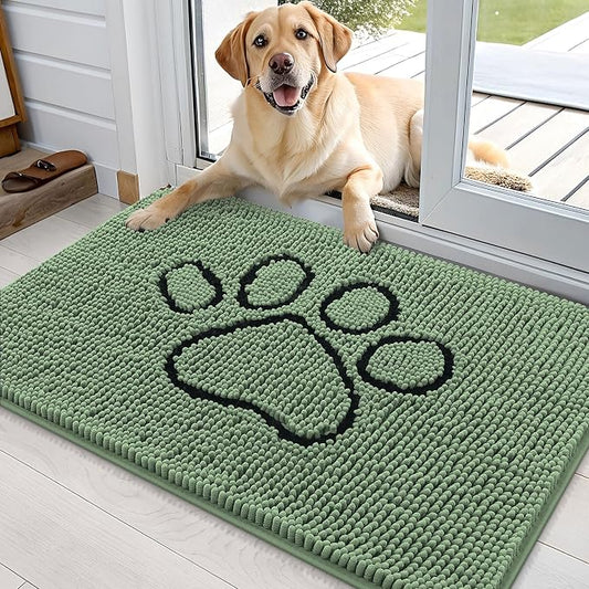 OLANLY Dog Door Mat for Muddy Paws 36x24, Paw Print Design Chenille Mud Mat | by OLANLY