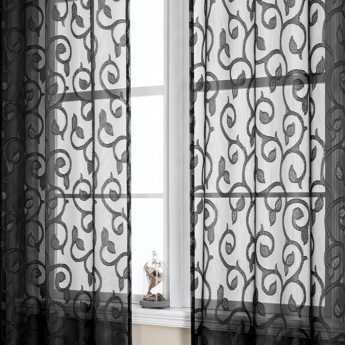 Furman Sheer White Curtains, 45 Inch Length 2 Panels Set, Airy Jacquard Clip - Image 3