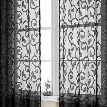 Furman Extra Long Sheer Black Curtains 96 inches Long by OWENIE