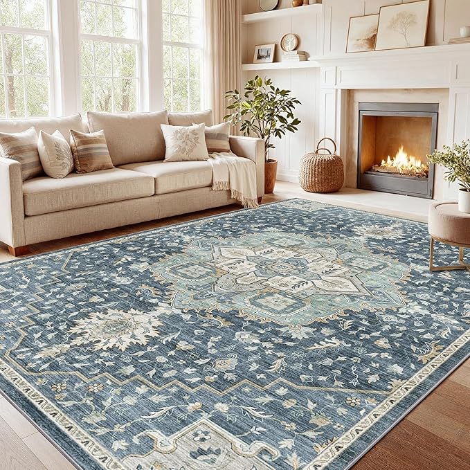 AMADA HOMEFURNISHING 9x12 Washable Area Rug, Low-Profile Large Area Rug by AMADAHOMEFURNISHING