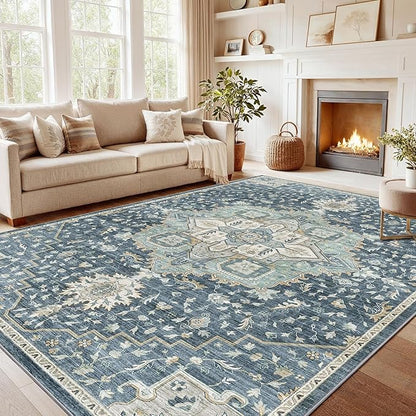 AMADA HOMEFURNISHING 9x12 Washable Area Rug, Low-Profile Large Area Rug by AMADAHOMEFURNISHING