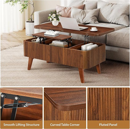 3 in 1 Lift Top Coffee Table, Fluted Convertible Coffee Tables Converts to - Image 6
