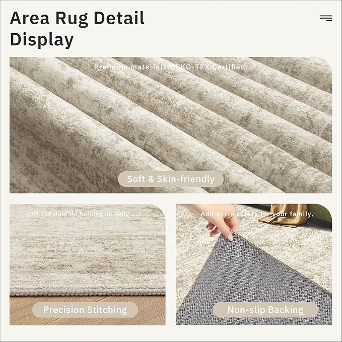 Soalmost 6x6 Beige Round Rug 6ft Circle Living Room Area Rugs Non-Slip | - Image 5