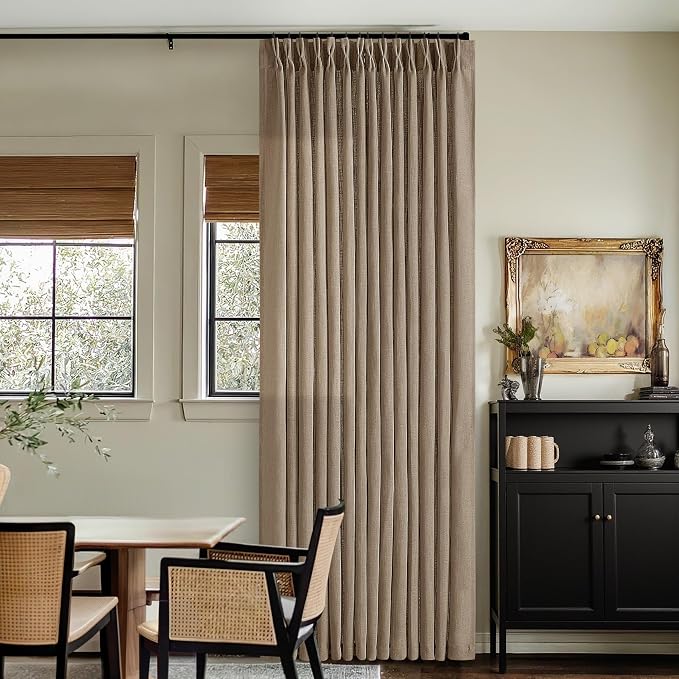 Latte Semi Sheer Pleated Linen Curtains by Twodrapes