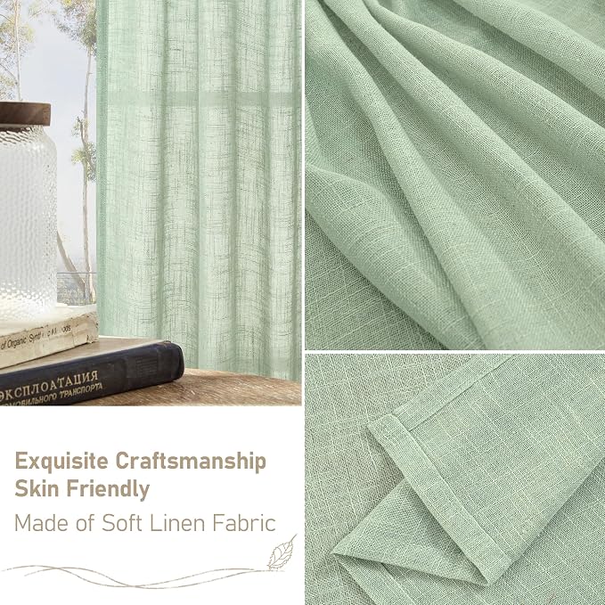 Sheer Linen Curtains 63 Inch for Bedroom, Light Filtering Neutral Semi Sheer - Image 7
