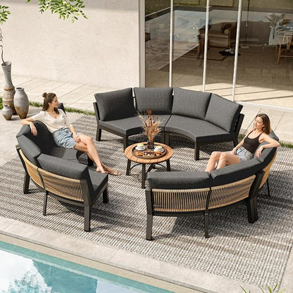 Outdoor Patio Sectional Modular Sofa, Aluminum 1 Piece Curved Patio Couch - Image 7