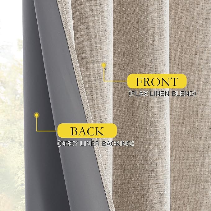 NICETOWN Oatmeal Thick Linen Blend 100% Blackout Curtains 63" Long 2 Panels Set - Image 7