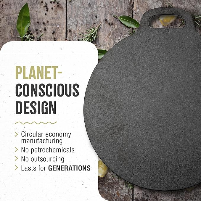 Victoria 15-Inch Cast Iron Tawa Dosa Pan, Pizza Pan with a Loop Handle, Crepe Tawa Preseasoned with Flaxseed Oil, Made in Colombia