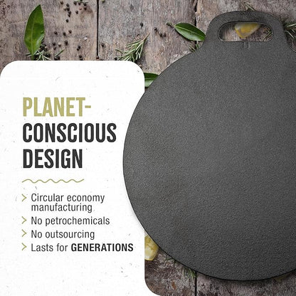 Victoria 15-Inch Cast Iron Tawa Dosa Pan, Pizza Pan with a Loop Handle, Crepe Tawa Preseasoned with Flaxseed Oil, Made in Colombia