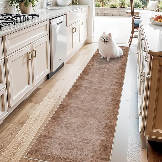 2x8 Washable Hallway Runner Rug – Non-Slip Modern Abstract Neutral Low-Pile by BYYVOORugsforYourHome