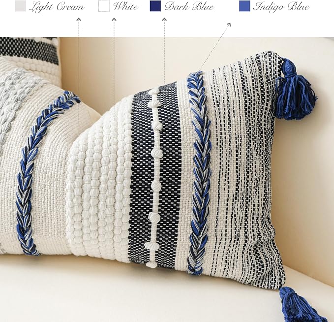 Navy Dark Blue Boho Decorative Lumbar Pillow Cover 14x36, Long Body Pillow - Image 3