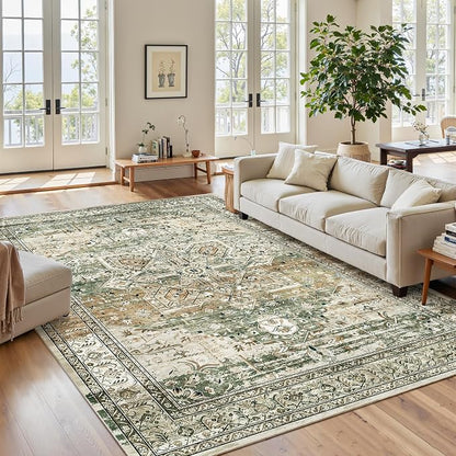 Soalmost 6x9 Area Rug for Living Room Washable Rugs Non-Slip Olive Beige | by Soalmost