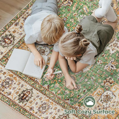 Area Rug 8x10 Washable Rug, Vintage Boho Medallion Rugs Non-Slip Soft Low Pile - Image 4