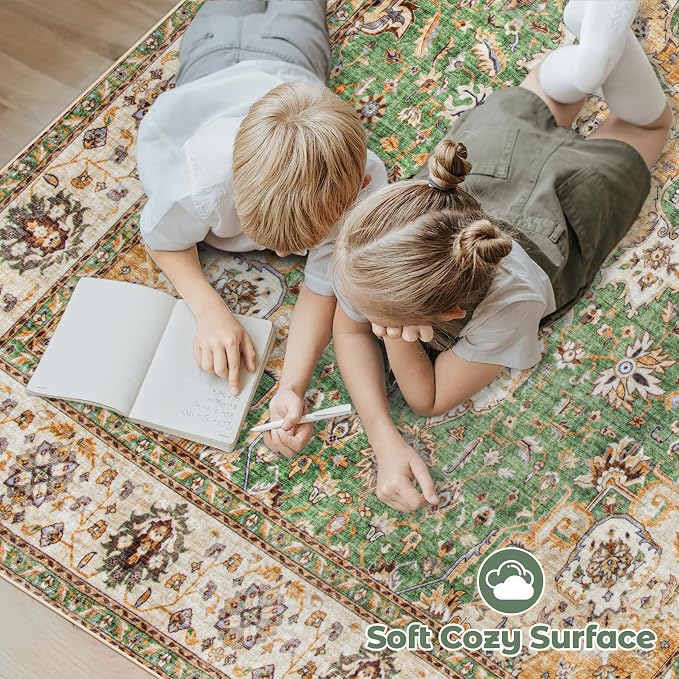 Area Rug 9x12 Washable Rug, Vintage Boho Medallion Rugs Non-Slip Soft Low Pile - Image 4