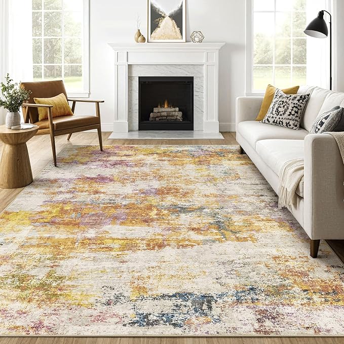 LOONGRUG 7x9 Area Rug Washable Large Neutral Modern Living Room Rugs | Abstract by LOONGRUG