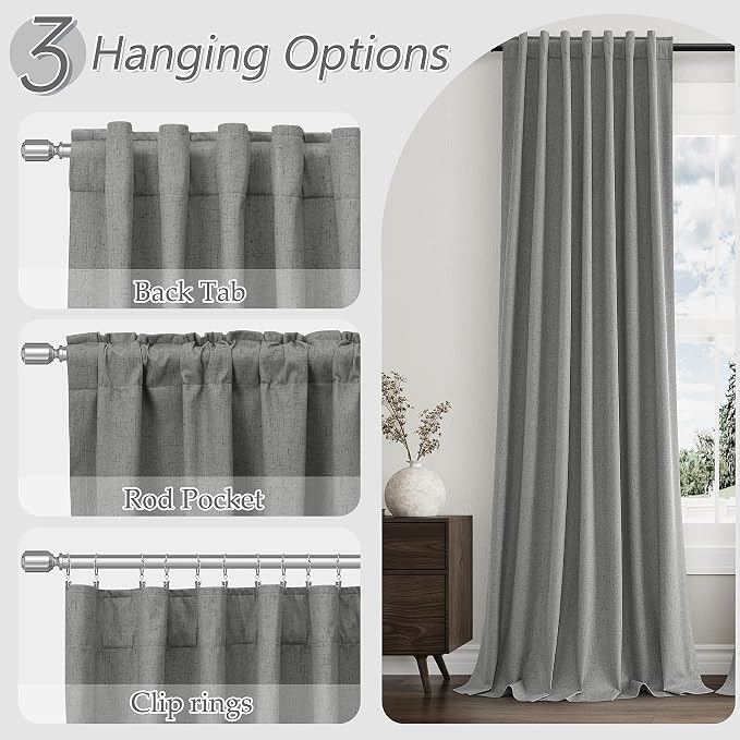 100% Blackout Linen Curtains 100 Inch Length 2 Panels Set - Image 6