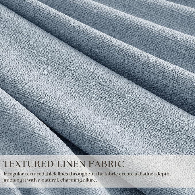 Light Blue Linen Memory Trained Black Out Pleated 105 Inch Curtains 2 Panel | - Image 4