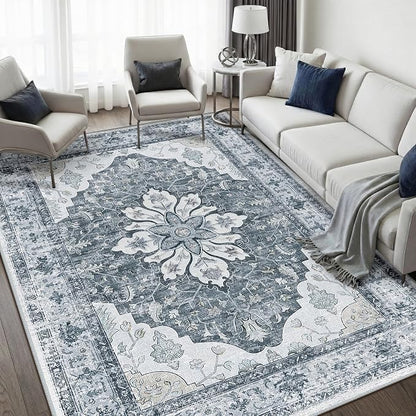 RELEANY Washable Area Rug, Water Repellent, Pet Friendly, Vintage Floral Boho by RELEANY