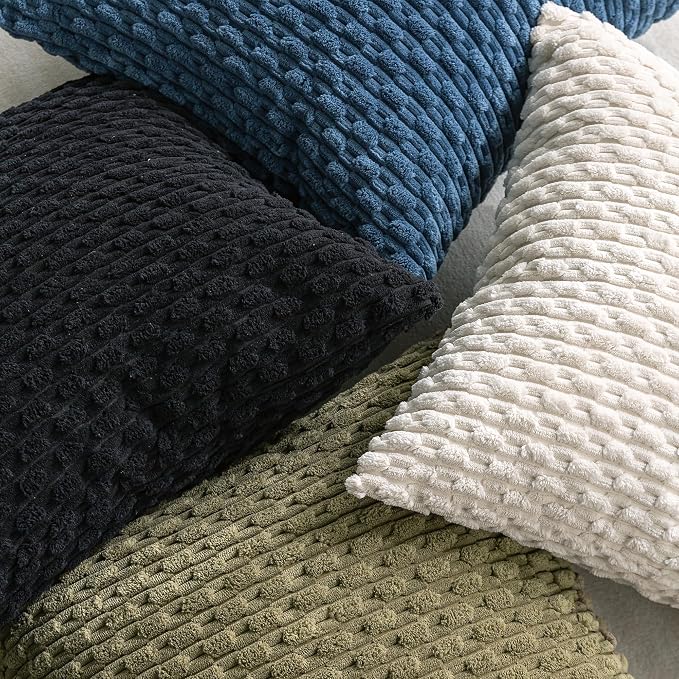 Set of 4 Black Decorative Throw Pillow Covers 22x22 Inch Corduroy Pillow Covers - Image 7