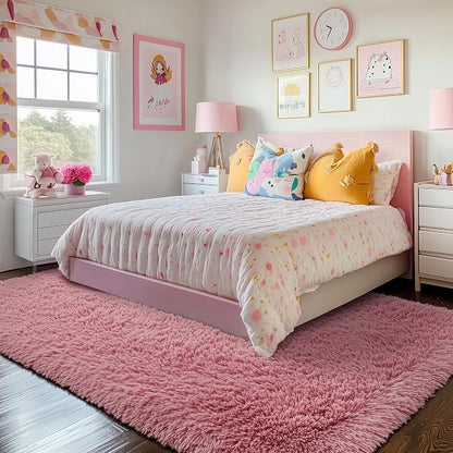 Blush Pink Fluffy Shag Area Rugs - Image 5