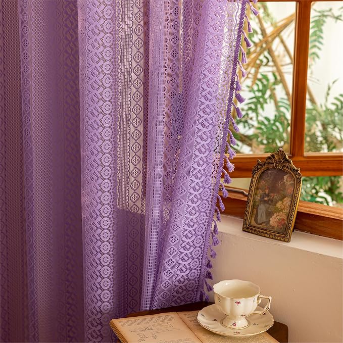 Sutuo Home Lavendar Boho Lace Curtains 72 inch Lengh by SutuoHome