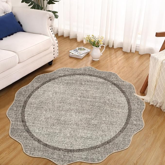 GarveeHome Scalloped Washable Non-Slip Soft Round Rug 4 ft - Image 2