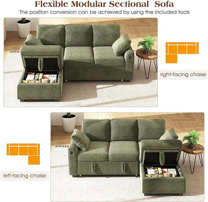 Ihanherry 81-inch Corduroy Modular Sectional Sofa Bed - Image 3