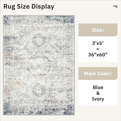 Soalmost 3x5 Rugs, Small Washable Kitchen Entryway Area Rug Blue/Ivory | - Image 5