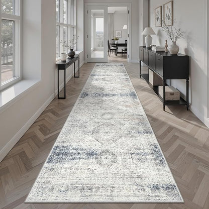 Soalmost Runner Rug 2x10 Washable Hallway Kitchen Runners Blue/Ivory | Non-Slip by Soalmost