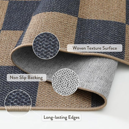 Lahome Checkered Easy Jute Living Room Rugs, 5x7 Outdoor Patio Rug Washable | - Image 4
