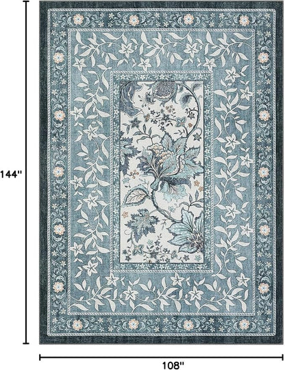 GarveeHome Provence Area Rugs 9x12 Living Room, Botanical Grove Retro Blue - Image 2