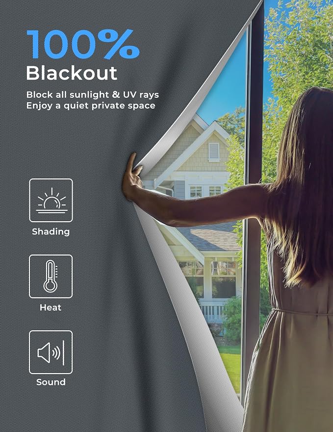 Blackout Curtains for Bedroom 75"x57" Portable No Drill Blackout Blinds - Image 2
