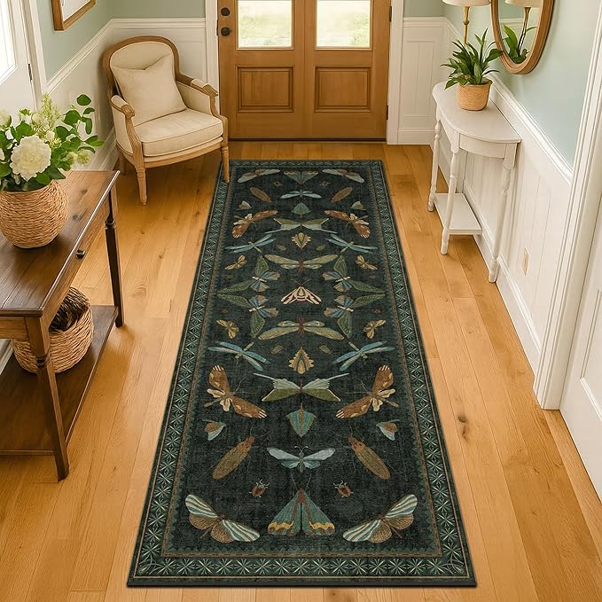 Dark Green Insect 2x5 Bathroom Runner Rug - Image 3