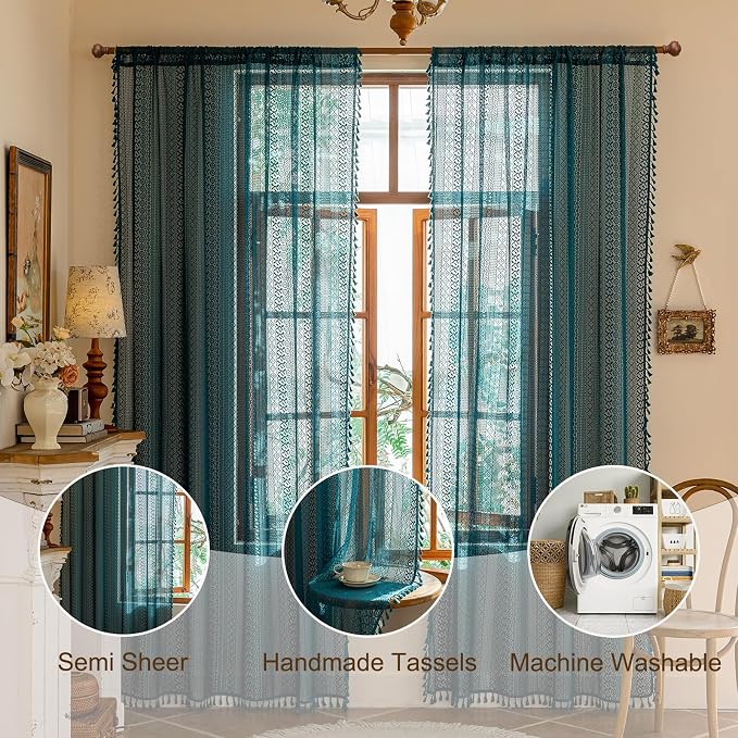 Sutuo Home Teal Boho Curtains 84 inches Long - Image 2