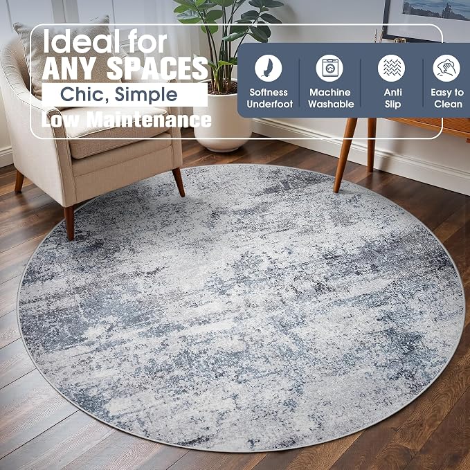 Aelenmu Round Rug 6ft Washable Rug - Image 3