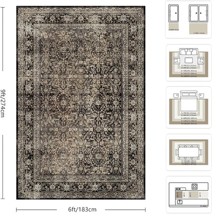 6x9 Area Rugs - Washable Vintage Retro Living Room Rug, Soft Ultra Thin Non - Image 2