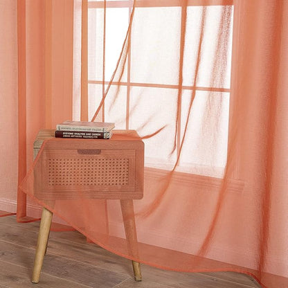 MIULEE Fall Burnt Orange Linen Textured Semi-Sheer Curtains 54W×54L Kitchen | - Image 5