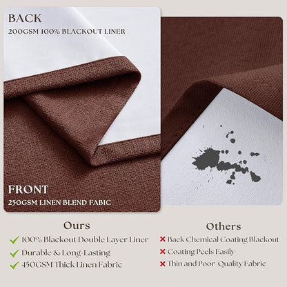 Chestnut Brown Linen Blackout Pleated 90 Inch Curtains - Image 6