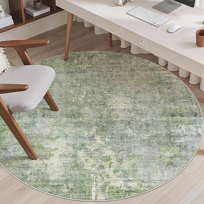 Soalmost Abstract 5x5 Round Rug 5ft Circle Living Room Rugs, Low Pile Stain - Image 3