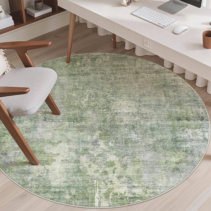 Soalmost Abstract 6x6 Round Rug 6ft Circle Living Room Rugs, Low Pile Stain - Image 4