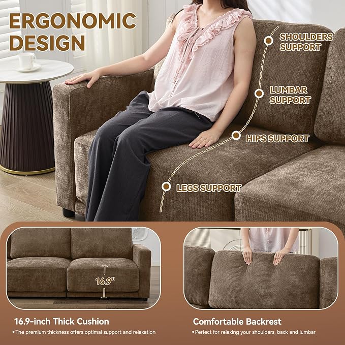 77.4" Chenille Modular Loveseat Oversized Upholstered 2 Seater Sectional Sofa - Image 3