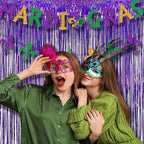 BRAVESHINE Purple Tinsel Foil Fringe Curtains - 2Pcs 3.2x8.2ft Metallic Holidays Photo Backdrop for Halloweens Birthdays Valentine's Bridal Shower Bachelorette Anniversary Engagement Party Supplies