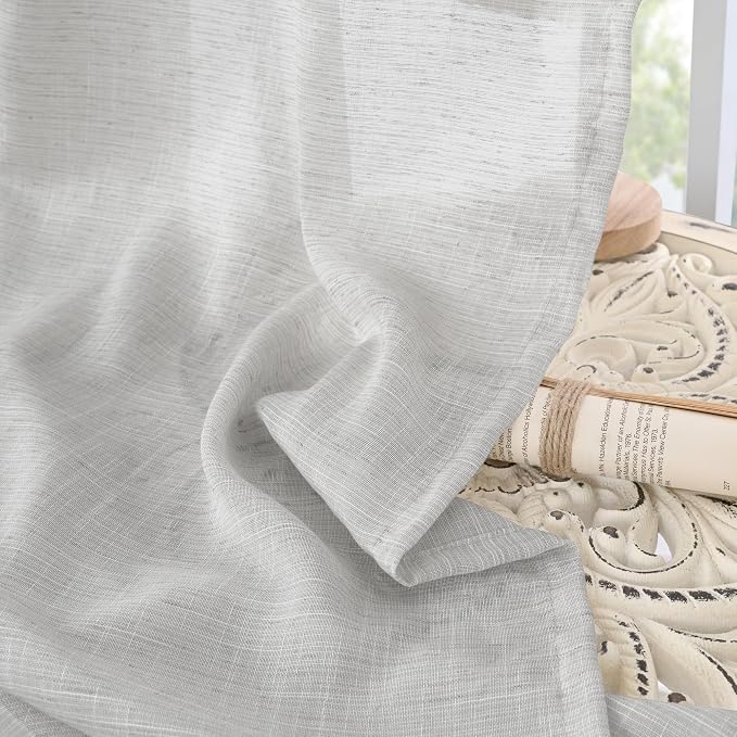 BGment Light Grey Linen Semi Sheer Curtains 63 Inches Long - Image 7